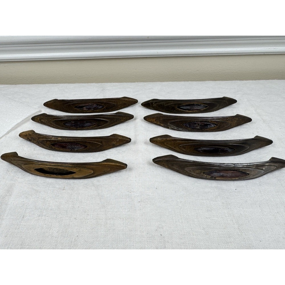 8 Vintage Mid Century Modern Atomic Surfboard Drawer Pulls Brass Tone 5.5 inch
